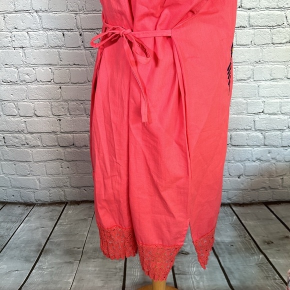 Mexican Embroidered Coral Floral Caftan Shift Oaxacan Peasant Boho Dress XL NWOT - Picture 13 of 16